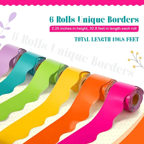 Miniatura 2 de TaoBary 6 Rollos 59.98 m Decoraciones de Bordes de Tablero de Anuncios de Navidad y de Invierno para el Aula, Bordes Dentados para Tablero de negro
