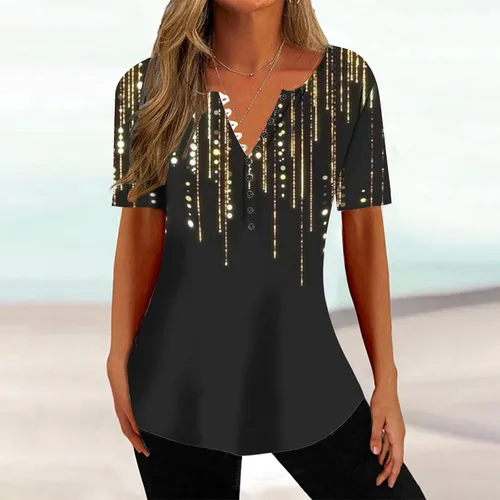 Miniatura 73 de Summer Shirts for Women 2025 Plus Size Short Sleeve Henley Tops Marble Floral Loose Tshirt Tee Casual Dressy Tunics