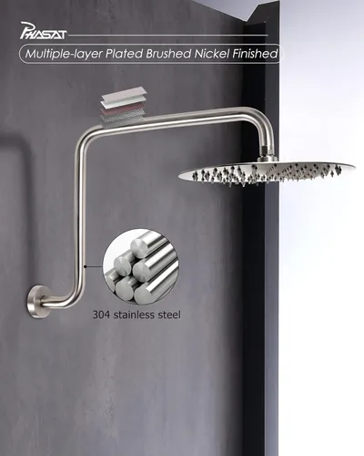Miniatura 3 de PHASAT Brazo de ducha en forma de "S", brazo de ducha de 16.65 pulgadas de alto con brida, reemplazo de brazo de extensión de cabezal de ducha