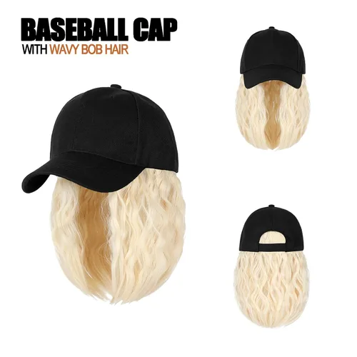 Miniatura 2 de AynnQueen Gorra de béisbol con extensiones de cabello para mujer, gorra ajustable con peluca sintética adjunta de 24 pulgadas, cabello ondulado