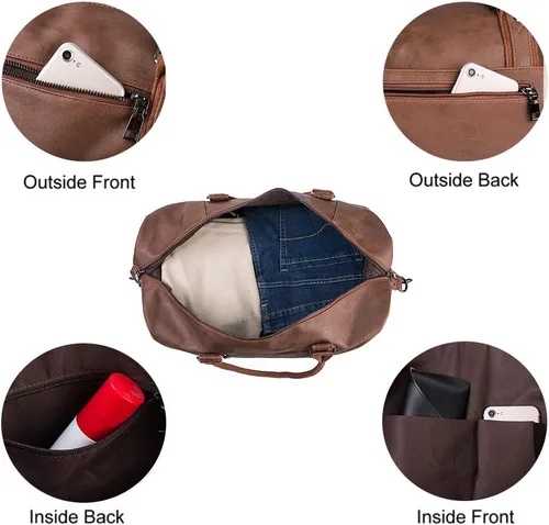 Miniatura 4 de Overnight - Bolsa de viaje de lona de cuero de gran tamaño para fines de semana bolsa de transporte grande para hombres o mujeres Marrón Clásico