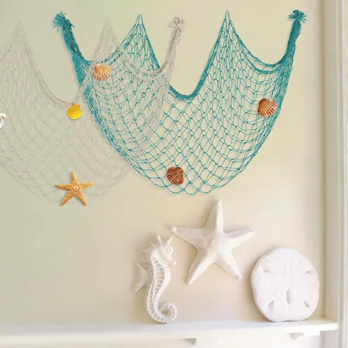 Miniatura 3 de Paquete de 2 Decoraciones de Red de Pesca para Fiesta Beige+Aqua