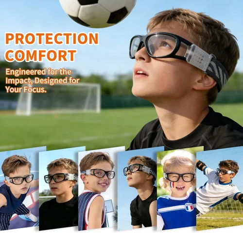 Miniatura 6 de N/A'' Gafas deportivas para niños, baloncesto, fútbol, entrenamiento, seguras, antiniebla, 7-12 Marco Negro Gris Pad