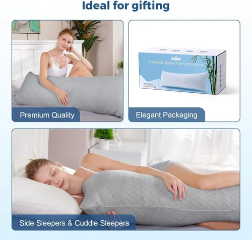 Miniatura 7 de Rainmr Almohada de Espuma Viscoelástica Gruesa para el Cuerpo - Almohada Completa para Dormir de Lado - con Funda de Almohada de Enfriamiento Gris