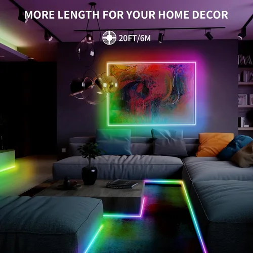 Miniatura 6 de Tira de luces LED de 20 pies COB Smart IC, luces LED RGB de 24V para dormitorio con control remoto RF, botón de aplicación inteligente