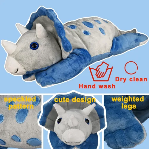 Miniatura 5 de Weighted Dinosaur Plush Toy, 23.5"/4.5 Pounds, Giant Blue Triceratops Dinosaur Plush, Autism Sensory Toys, Anti-Stress Weighted Stuffed Animals for