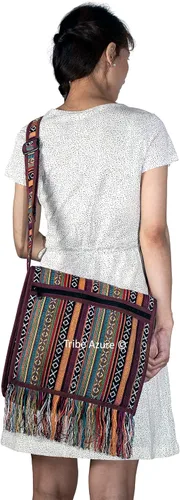 Miniatura 5 de Tribe Azure Tejido Correa Ajustable Bolso De Hombro Hobo Messenger Mujeres Moda Bolso Único Amplio Borla