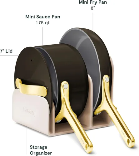 Miniatura 3 de Juego Mini de Utensilios de Cocina Caraway - Sartén Antiadherente de Cerámica (1.05 qt, 8") Cacerola (1.75 qt) y Estante de Almacenamiento - No Negro