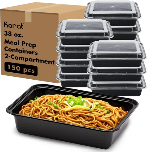 Miniatura 11 de Karat Contenedores de preparación de comidas [30 oz - 150 unidades] 2 compartimentos, contenedores reutilizables y desechables para llevar con tapas