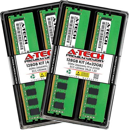 Miniatura 24 de A-Tech Servidor 4GB DDR4 2133MHz PC4-17000 ECC UDIMM 1Rx8 Rango único 1.2V ECC sin búfer DIMM 288-Pin Server & Workstation RAM módulo