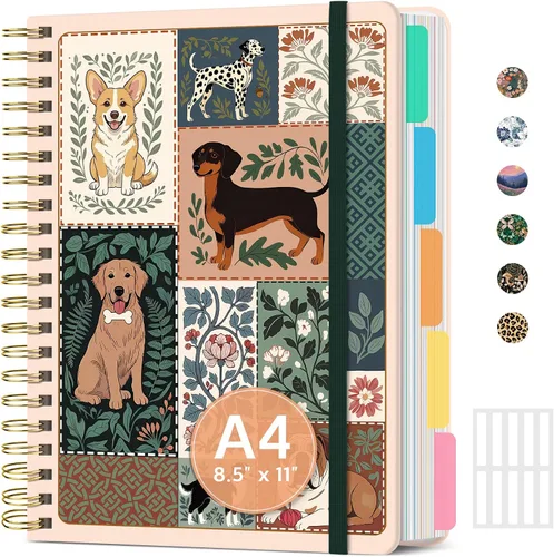 Miniatura 11 de Cuadernos grandes con forro en espiral para el trabajo con divisores y pestañas extraíbles, 8.5 x 11 pulgadas, bonito cuaderno de tapa dura de 5