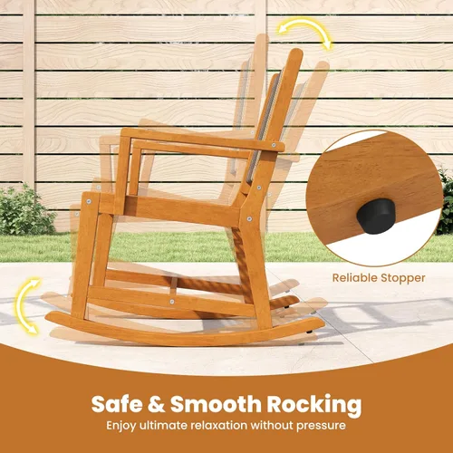 Miniatura 5 de Tangkula Juego de 3 mecedoras para patio, juego de bistró de madera de acacia con asiento y respaldo de ratán, 2 sillones para exteriores con mesa