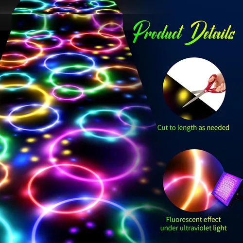 Miniatura 3 de Haull Pista de Baile con Luz Neón de 236 x 39 Pulgadas que Brilla en la Oscuridad, Corredor de Piso que Brilla en la Oscuridad, Decoraciones