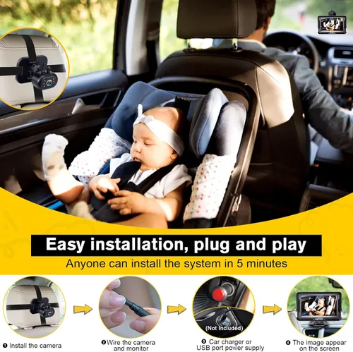 Miniatura 2 de AMTIFO Cámara para Bebé de Coche Fácil Instalación: Visión Nocturna Clara 2 Minutos Plug-Play Cámara de Asiento Trasero Rotación 360° Monitor