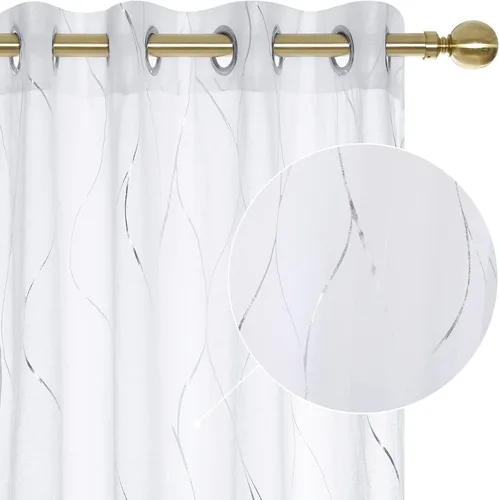 Miniatura 28 de Deconovo Oeko-TEX - Cortinas con estampado de lámina transparente con certificación Oeko-TEX, 2 paneles, ojales en la parte superior, elegantes