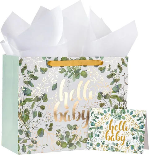 Miniatura 12 de WRAPAHOLIC Bolsa de regalo extra grande de 16" para bebé niña con tarjeta y papel de seda - Para baby shower, bebé recién nacido Jirafa bebé niña