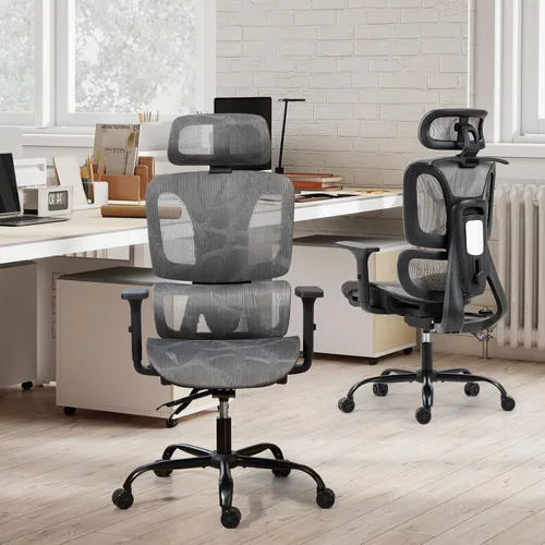 Miniatura 8 de ECOTOUGE Silla de oficina ergonómica, silla de computadora de malla de respaldo alto con soporte lumbar, reposacabezas ajustables y reposabrazos 3D
