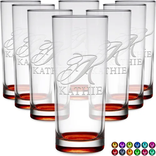 Miniatura 70 de Highball personalizado de 10.5 onzas con fondo negro, vaso Collins alto personalizado, cóctel de bebida mixta recta, inicial con nombre de regalo