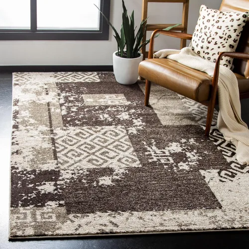 SAFAVIEH Retro Collection - Alfombra decorativa de 4 x 6 pies, color crema y marrón, diseño abstracto moderno, no desprende pelusa y de fácil