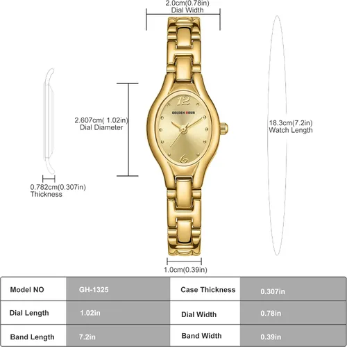 Miniatura 7 de GOLDEN HOUR Reloj de pulsera con caja ovalada vintage de tono dorado para mujer