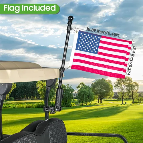 Miniatura 3 de 10L0L Soporte para bandera de carrito de golf, kit de asta de bandera para Yamaha Club Car DS/Precedent y EZGO TXT/RXV, bandera de Estados Unidos