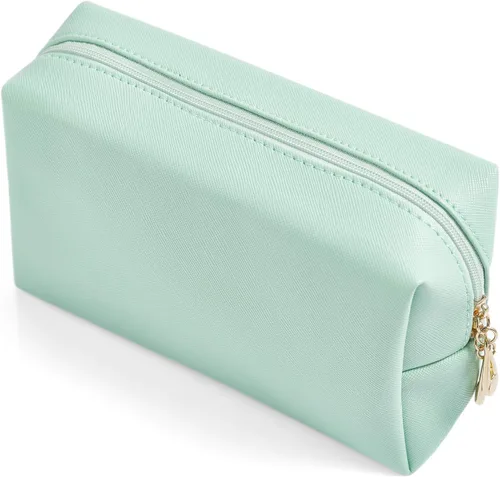 Miniatura 16 de Bolsa de cosméticos de piel sintética para mujer, bolsa de maquillaje minimalista para uso diario, bolsa de almacenamiento portátil, pequeña bolsa