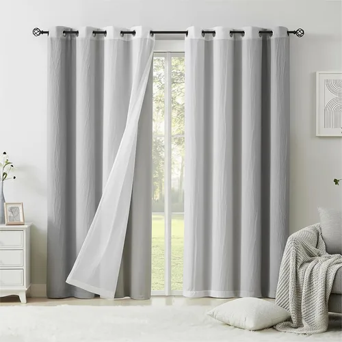 Miniatura 9 de Cortinas Completamente Opacas Azul Degradado de 63 pulgadas de Largo para Sala de Estar y Dormitorio, Cortinas con Aislamiento Térmico para Navidad