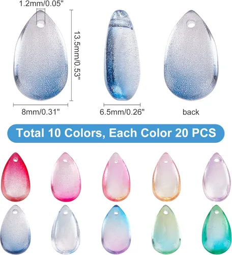 Miniatura 4 de PH PandaHall Cuentas de cristal de lágrima, 200 cuentas de cristal de gota de agua de 10 colores, cuentas sueltas transparentes, dijes coloridos