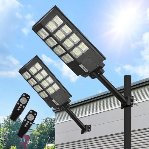 Miniatura 11 de Lovus Paquete de 2 luces LED solares de 3600 W, IP65 impermeable con sensor de movimiento solar para exteriores, luces de seguridad de inundación