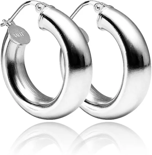 Miniatura 7 de LOVVE Pendientes de aro de plata de ley con tubo redondo pulido de 0.197in