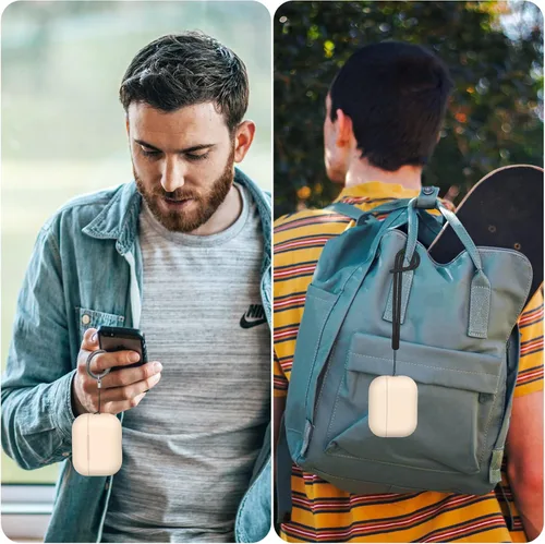 Miniatura 3 de NIUTRENDZ Funda para AirPods Pro 2 2022, funda protectora delgada de silicona que absorbe los golpes con cordón [LED frontal visible] (beige)