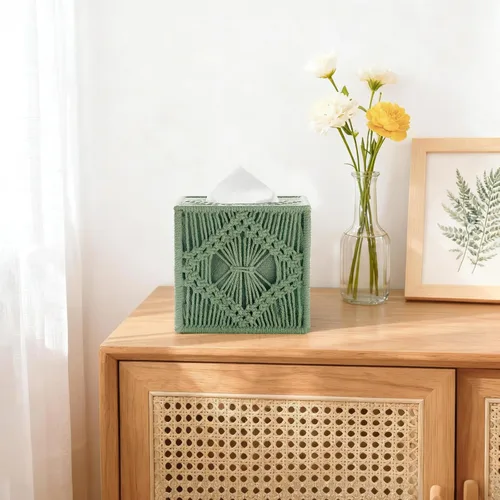 Miniatura 3 de Mkono - Funda para caja de pañuelos de macramé cuadrado con fondo abierto para organizador de pañuelos Boho Decoración hecha a mano tejida en cubo