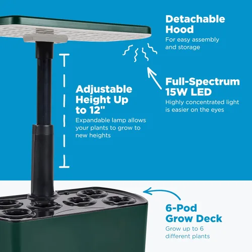 Miniatura 5 de AeroGarden Harvest Lite en Verde, Jardín hidropónico interior libre de suelo con luz LED de cultivo para jardinería de hasta 6 hierbas y vegetales