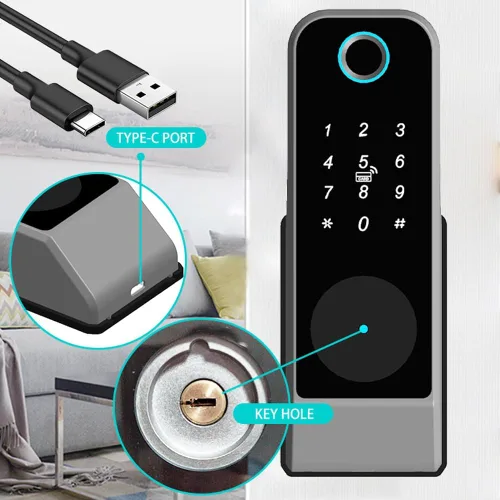 Miniatura 4 de Cerradura inteligente de puerta con huella dactilar, cerradura de puerta biométrica antirrobo inteligente, cerradura electrónica de patio al aire