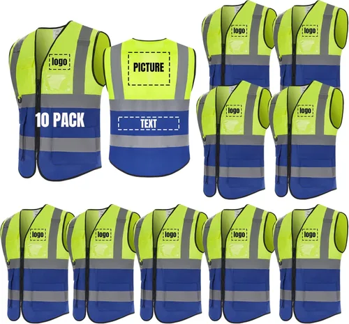 Miniatura 23 de BeautyWill Chaleco de seguridad con logotipo personalizado, Hi Vis Clase 2, chaleco reflectante de construcción unisex con 5 bolsillos