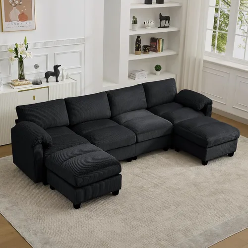 Miniatura 15 de Sofá biplaza modular de 61 pulgadas, asiento extra profundo para sala de estar, sofá de pana profundo con almohadas para reposabrazos, cosido