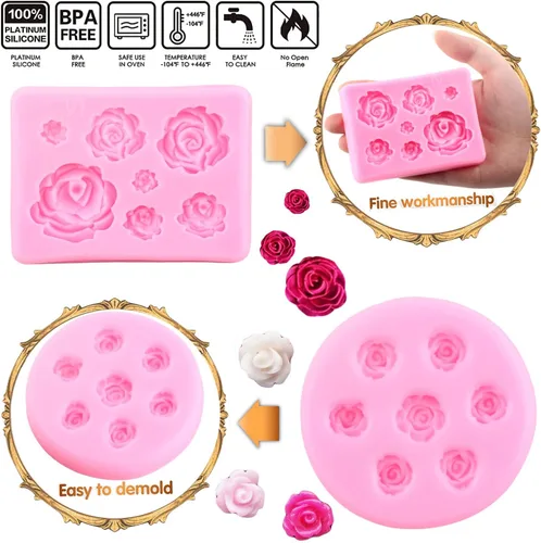 Miniatura 2 de Mujiang Molde de fondant de flores de rosa, moldes de silicona para decoración de pasteles, decoración de cupcakes, pasta de goma de mascar