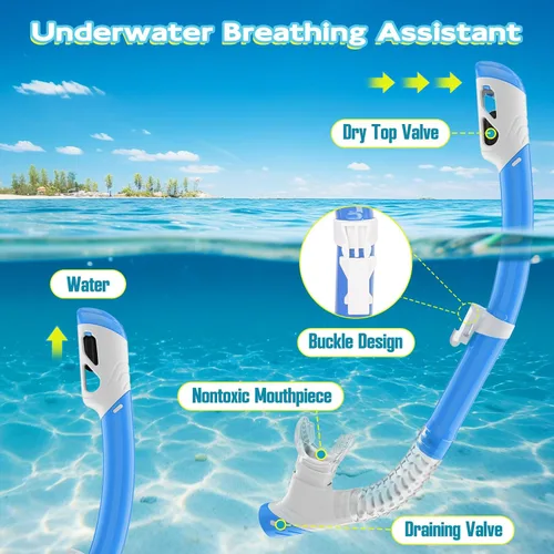 Miniatura 4 de 2 juegos de equipo de esnórquel para niños de 3 a 14 años, antivaho 180° Clear View Dry Top Snorkel Set, máscara de natación con cubierta nasal