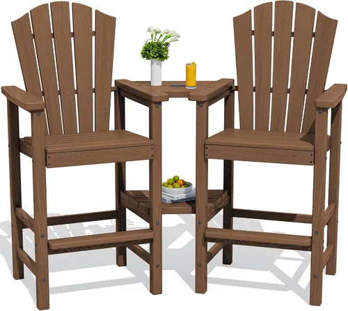 Miniatura 21 de KINGYES Aruba - Juego de 4 sillas Adirondack altas de HDPE con bandejas de conexión dobles, silla Adirondack de altura de barra en relieve para 2