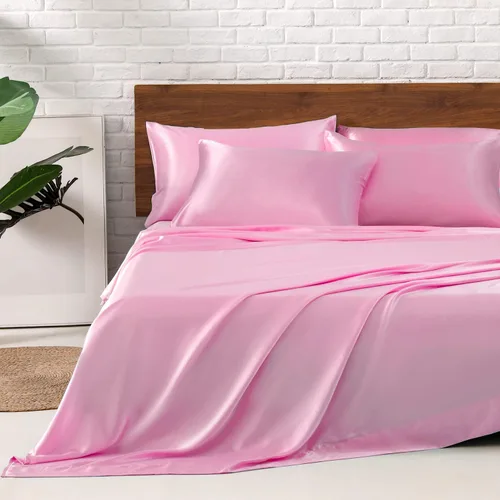 Miniatura 29 de MR&HM Sábanas de satén para cama de tamaño King, juego de 4 piezas de ropa de cama sedosa con bolsillo profundo de 15 pulgadas para colchón