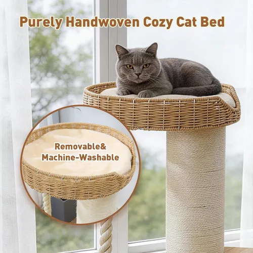 Miniatura 4 de Árbol moderno para gatos grandes, torre para gatos de madera maciza con poste rascador extragrueso, torre de gato de pie para gatos