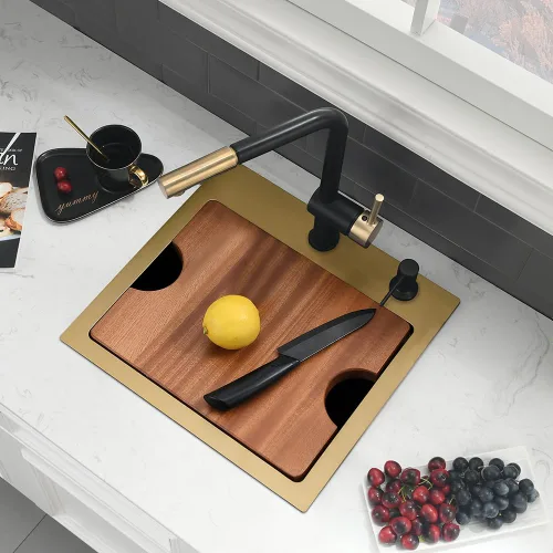Miniatura 2 de In-VASOYO - Fregadero de barra dorada de 15 pulgadas para fregadero de cocina pequeño de 15 x 15 pulgadas, fregaderos de barra húmeda, fregadero