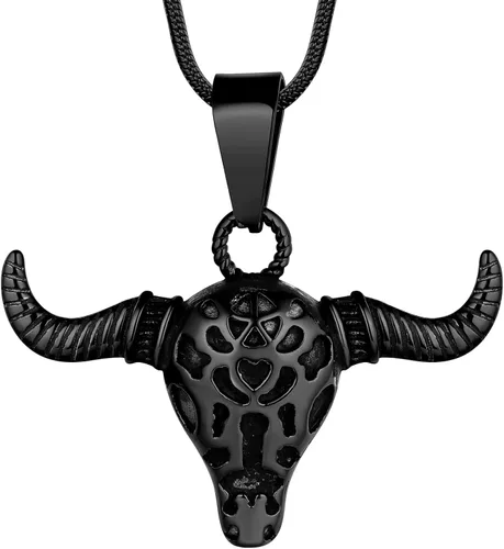 Gengar - Collar de toro de vampiro Tauro para hombre, acero inoxidable 316L, chapado en oro de 18 quilates, chapado en oro y negro con pistola de