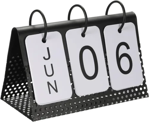 PATIKIL Calendario perpetuo de madera vintage, calendario con tapa de giro de página, para escritorio, oficina, decoración del hogar, estilo 1, Negro