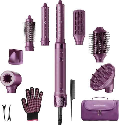 Miniatura 13 de Mythsight StyleVibe 8 en 1 Air Styler, secadora de pelo y cepillo secador con estuche de viaje - Rulos de envoltura automática (L/R), secado rápido