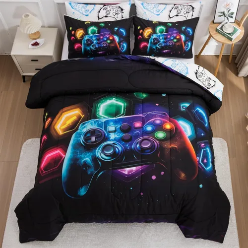 Miniatura 20 de Aimuan - Juego de ropa de cama para jugadores, conjuntos de edredón 3D con mando de juego para niños, botones de acción, controlador de juego Negro