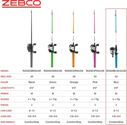 Miniatura 8 de Zebco Roam Spincast Carrete y Combo de caña de pescar, caña de pescar de fibra de vidrio de 2 piezas de 6 pies con mango ComfortGrip, carrete