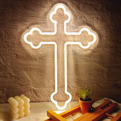Miniatura 2 de Letreros de neón con cruz de Jesús, luces de pared de neón cruzadas, lámpara de arte colgante para el hogar, habitación, boda, fiesta, decoración