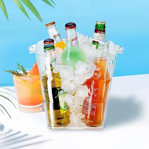 Miniatura 3 de OGGI Cubo de Hielo Cuadrado de Acrílico - Enfriador de Bebidas Transparente con Asas, Enfriador de Vinos, Enfriador de Cervezas, Cubos de Bebidas