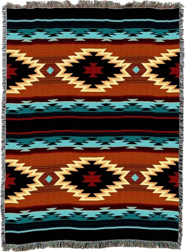 Miniatura 4 de Pure Country Weavers Manta Anatolia inspirada en los nativos americanos del suroeste, manta de tapiz de regalo tejida de algodón, fabricada